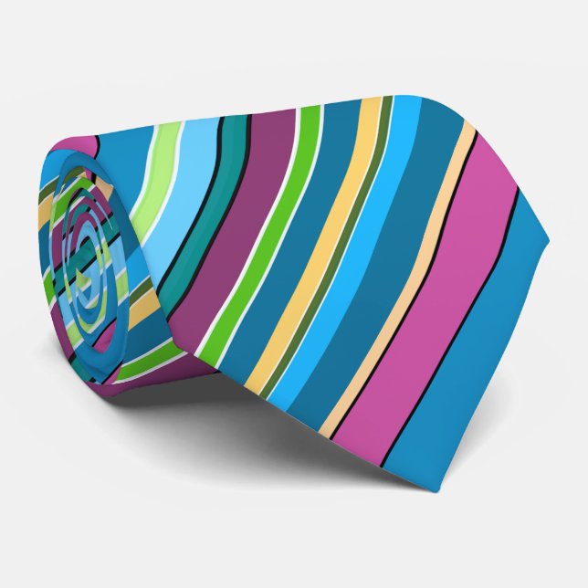 Purple and Turquoise Summer Stripes Men's Fashion Tie (Rolled)