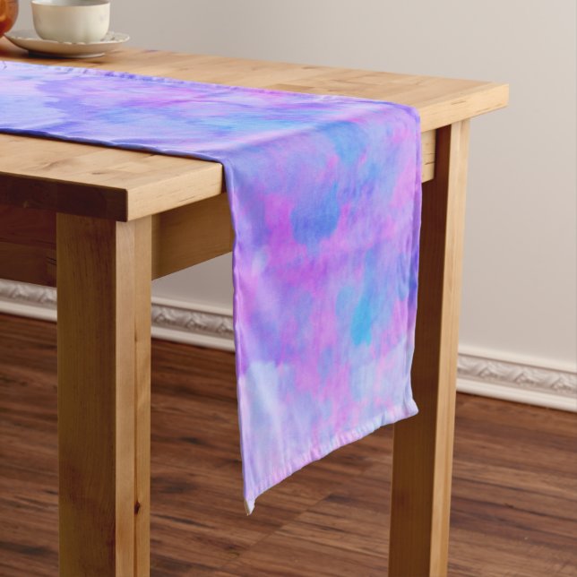 Purple and Turquoise Watercolor Splashes Short Table Runner (In Situ)