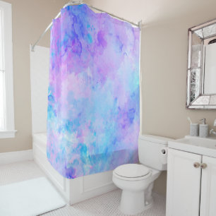 Purple and Turquoise Watercolor Splashes Shower Curtain