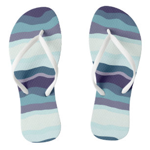 Purple and Turquoise Wavy Stripes Flip Flops
