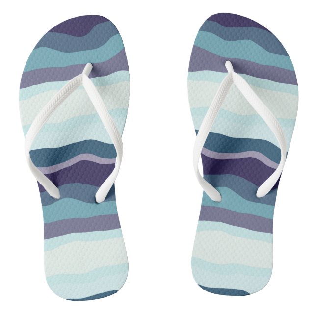 Purple and Turquoise Wavy Stripes Flip Flops (Footbed)