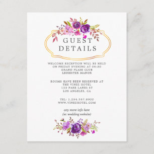 Purple and Violet Floral Wedding Guest Details Enclosure Card