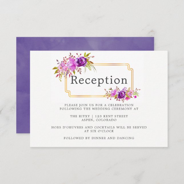 Purple and Violet Floral Wedding Reception Invitation (Front/Back)