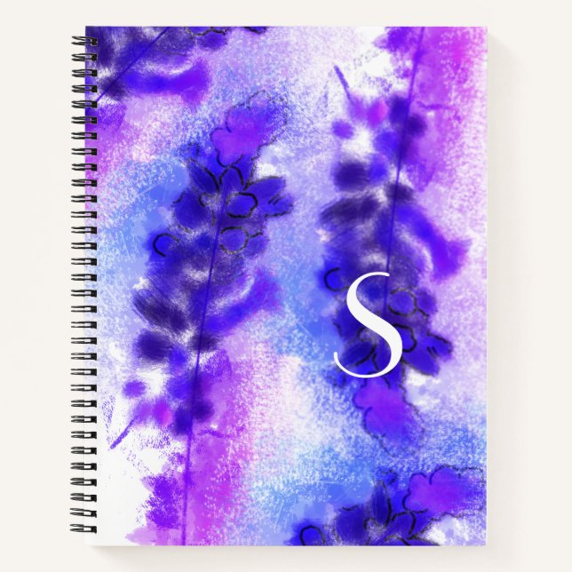 Purple and Violet Lavander Flowers Pattern Notebook (Front)