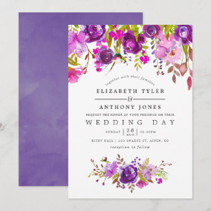 Purple and Violet Watercolor Floral Wedding Invitation