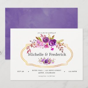 Purple and Violet Watercolor Floral Wedding Invite