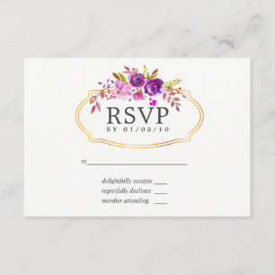 Purple and Violet Watercolor Floral Wedding RSVP Card