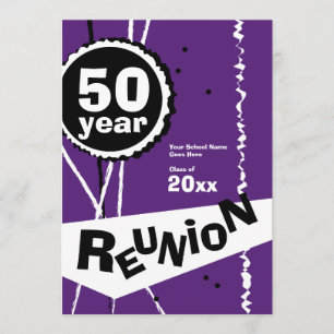 Purple and White 50 Year Class Reunion Invitation