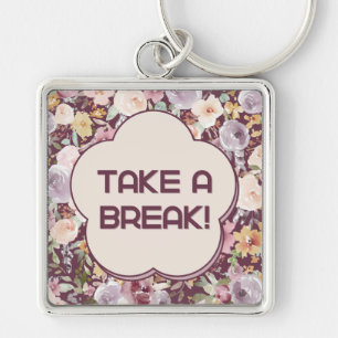 Purple and White Aesthetic Flower  Key Ring