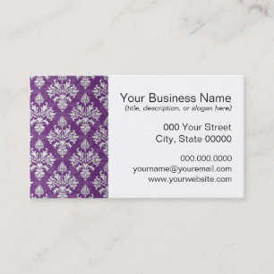 Purple and White Artichoke Damask Design Business Card