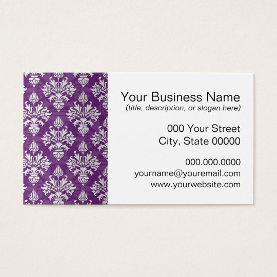 Purple and White Artichoke Damask Design Business Card