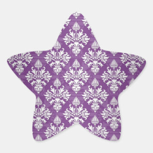 Purple and White Artichoke Damask Design Star Sticker