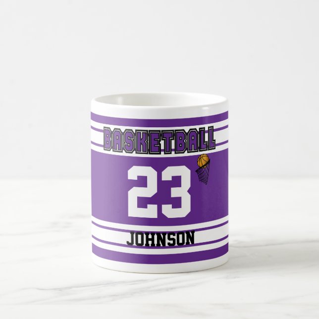 Purple and White Basketball Coffee Mug (Center)