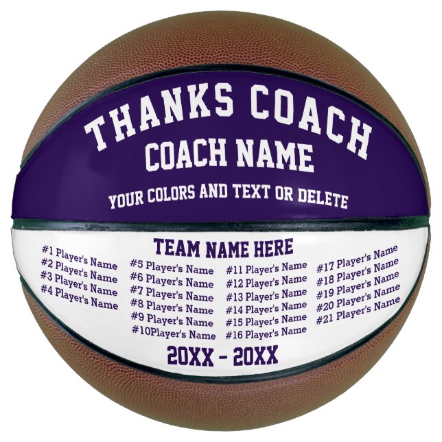 Purple and White Basketball for Coaches ANY COLORS (Front)