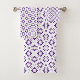 Purple and White Bath Towel Set