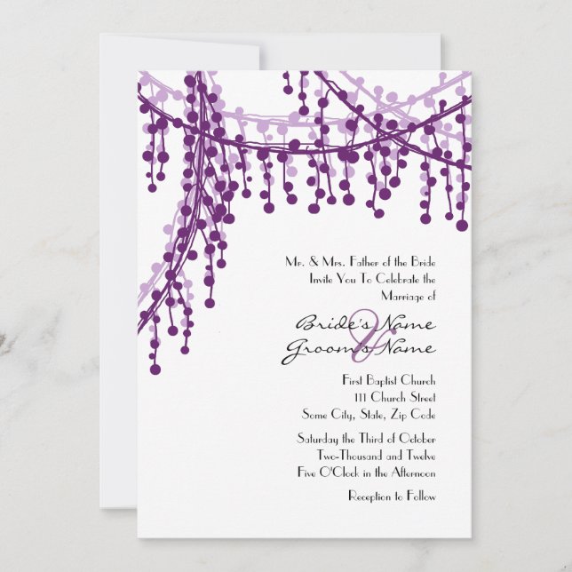 Purple and white Beaded Wedding Invitation (Front)