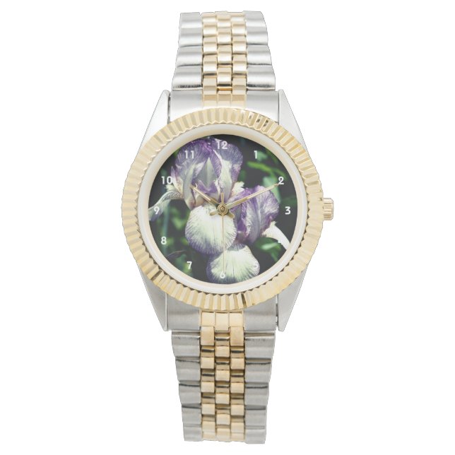 Purple And White Bearded Iris Flower Pair   Watch (Front)