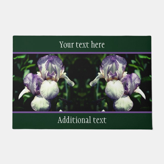 Purple And White Bearded Iris Flowers Personalised Doormat (Front)
