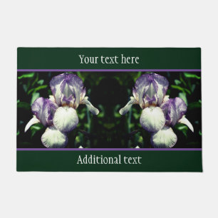 Purple And White Bearded Iris Flowers Personalized Doormat
