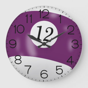 Purple and White Billiard #12 Ball   Large Clock