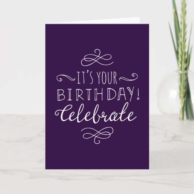 Purple and White Birthday Celebrate Card (Front)