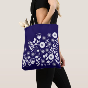 Purple and White Boho Wildflower Tote Bag