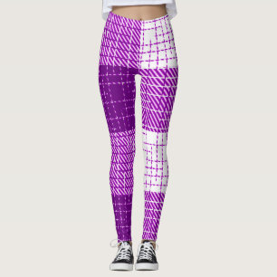 Purple and White Bold Checkered Plaid Design  Leggings