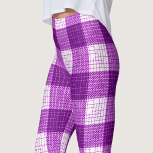 Purple and White Bold Checkered Plaid Design  Leggings