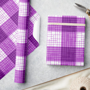 Purple and White Bold Chequered Plaid Design  Wrapping Paper