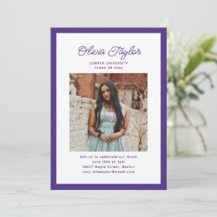 Purple and White Border Photo Graduation Party Invitation