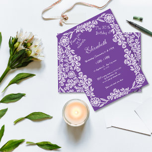 Purple and White Botanical Floral 30th Birthday Invitation
