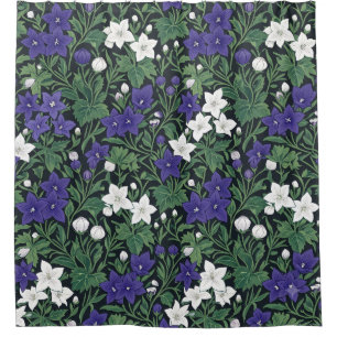 Purple and White Botanical Floral Shower Curtain