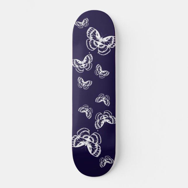 Purple and White Butterflies Pattern Skateboard (Front)