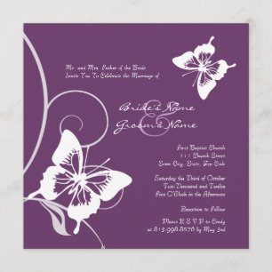 Purple and White Butterfly Wedding Invitation
