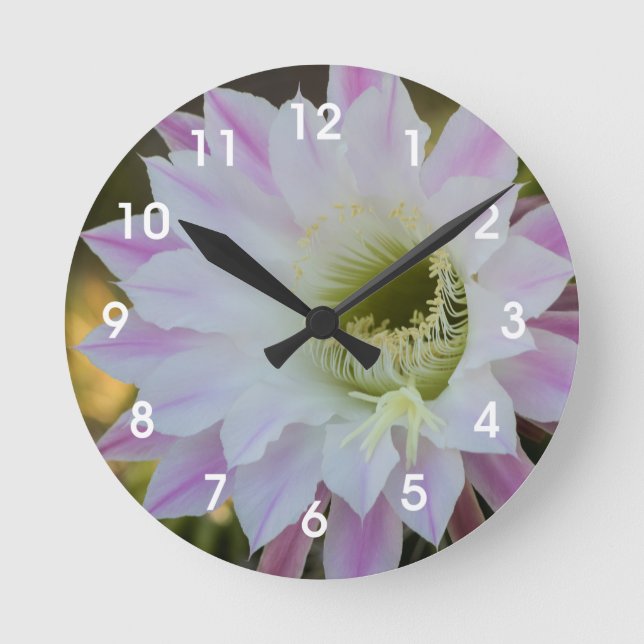Purple and White Cactus Flower  Round Clock (Front)