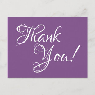 Purple and White Calligraphy Thank You Postcard
