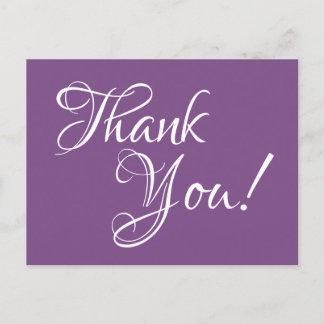 Purple and White Calligraphy Thank You Postcard