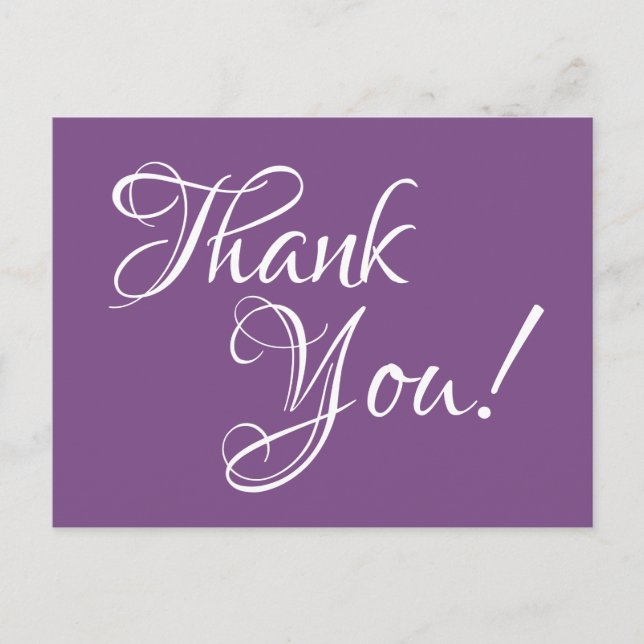 Purple and White Calligraphy Thank You Postcard (Front)