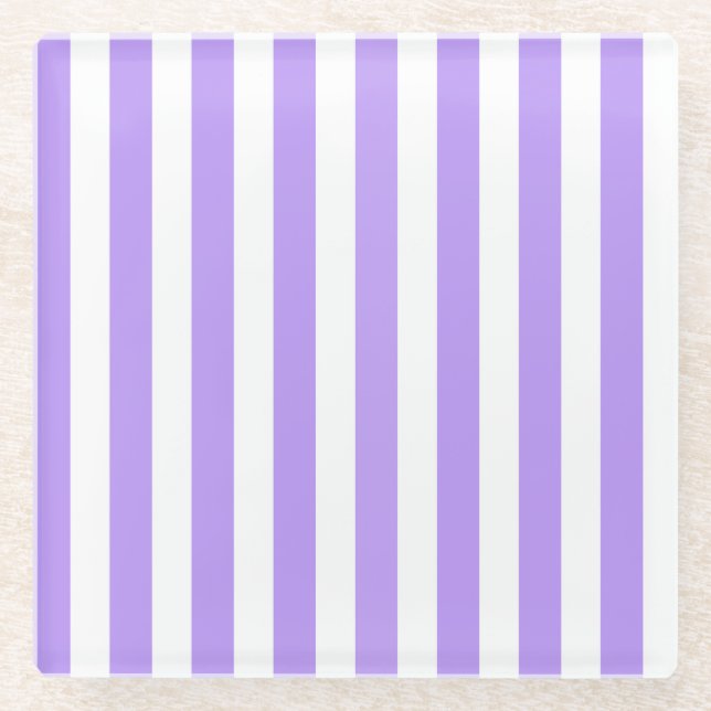 Purple and white candy stripes glass coaster (Front)