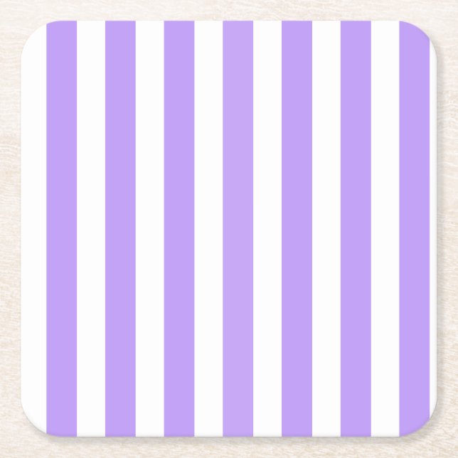 Purple and white candy stripes square paper coaster (Front)
