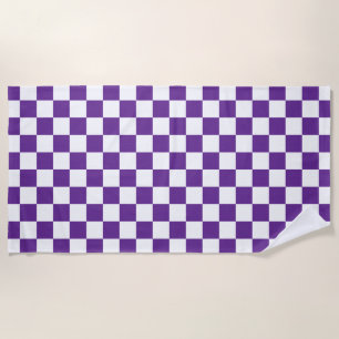 purple and white Chequerboard Pattern Beach Towel
