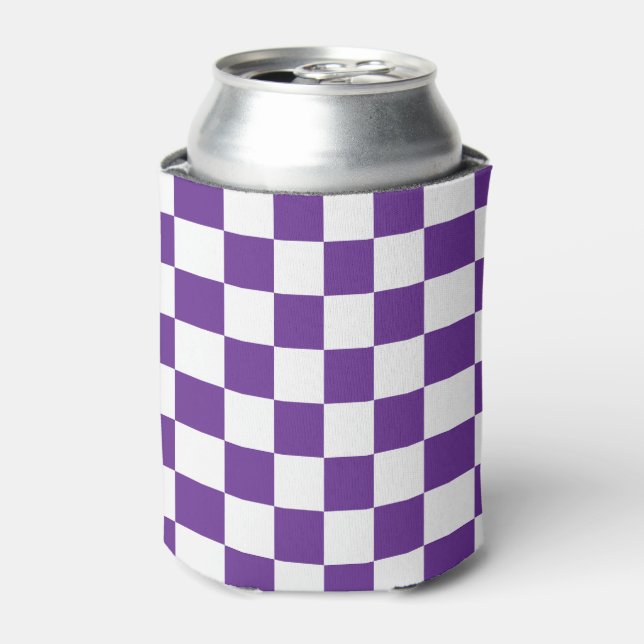 purple and white Chequerboard Pattern Can Cooler (Can Front)