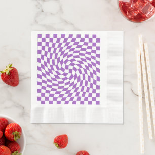 Purple and White Chequered Chequerboard Pattern Napkin