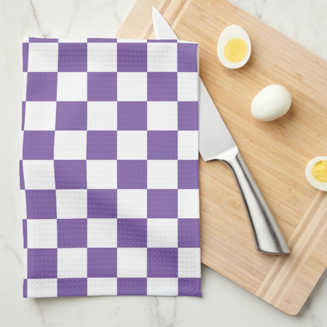 Purple and White Chequered Kitchen Towel (Quarter Fold)