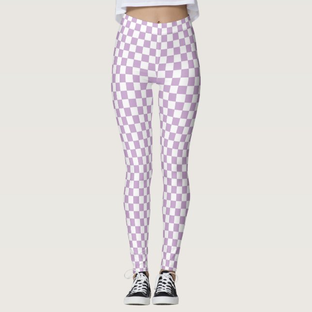 Purple and White Chequered Pattern Leggings (Front)