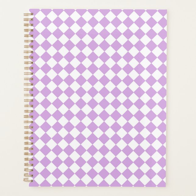 Purple and White Chequered Pattern Planner (Front)