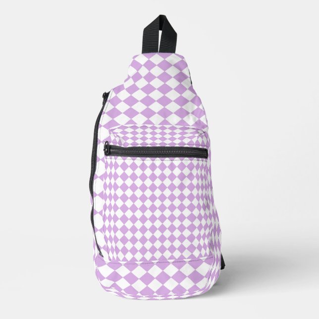 Purple and White Chequered Pattern Sling Bag (Front)