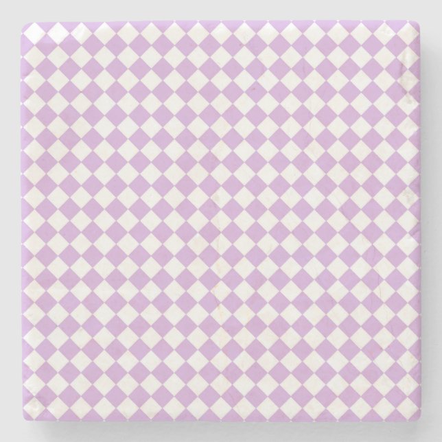 Purple and White Chequered Pattern Stone Coaster (Front)