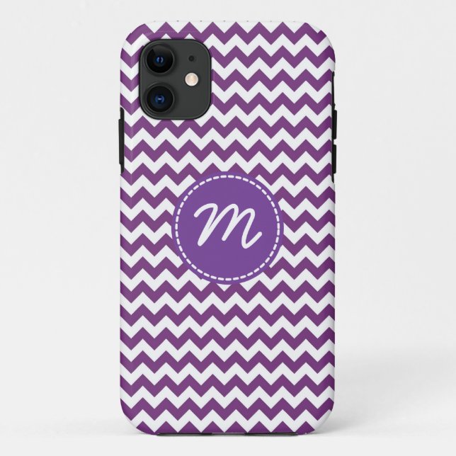 Purple and White Chevron Pattern Custom Monogram Case-Mate iPhone Case (Back)