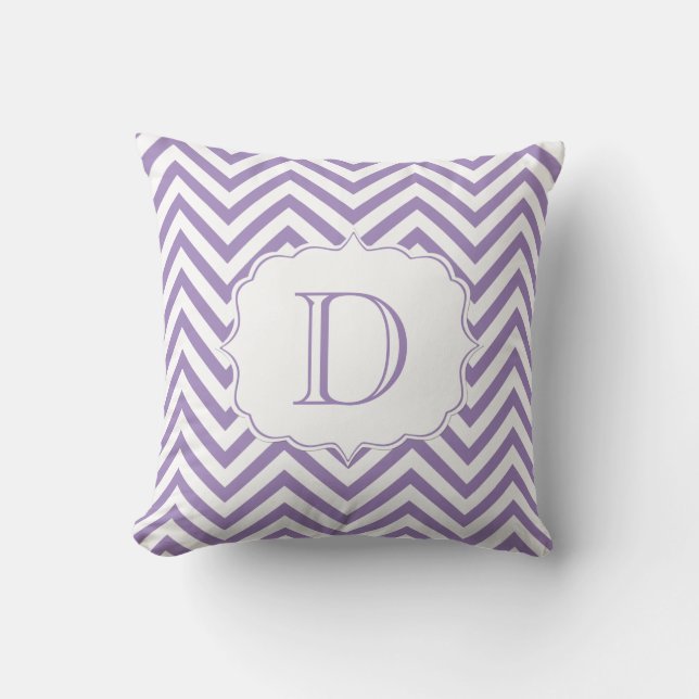 Purple and White Chevron Pattern Monogram Cushion (Front)
